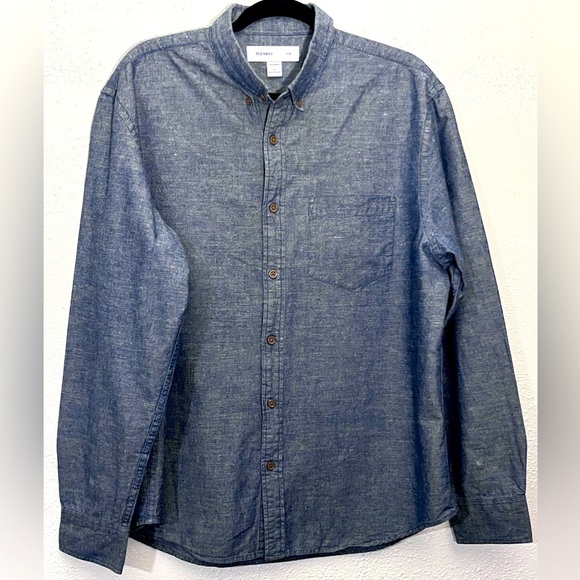 Old Navy Shirt XL Blue Linen & Cotton Blend Chambray Slim Fit Travel Outdoor - Picture 1 of 5